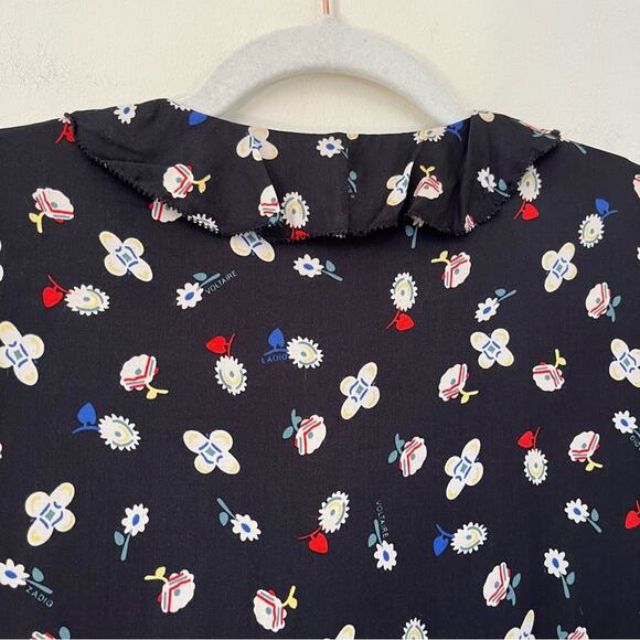 Zadig & Voltaire Reacty Floral Vintage Long Sleeve Slit Ruffle Midi Dress Black - Picture 11 of 12